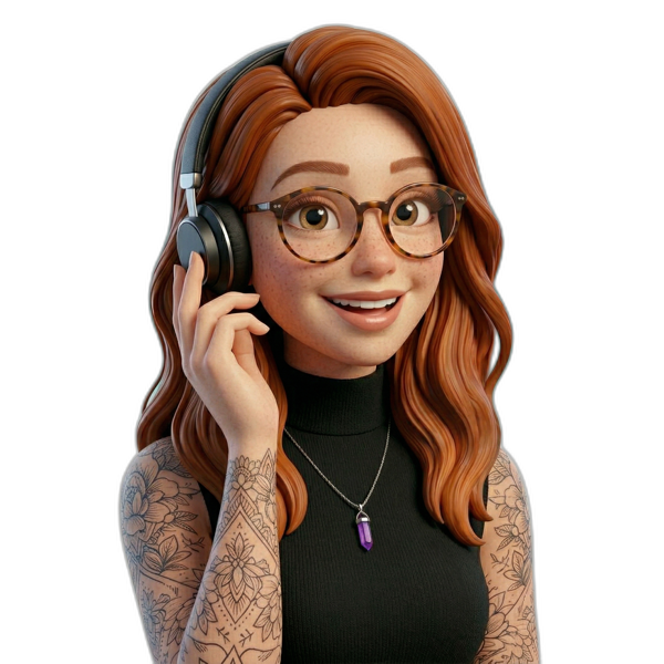 Alexandra com headset — pronta pra atender